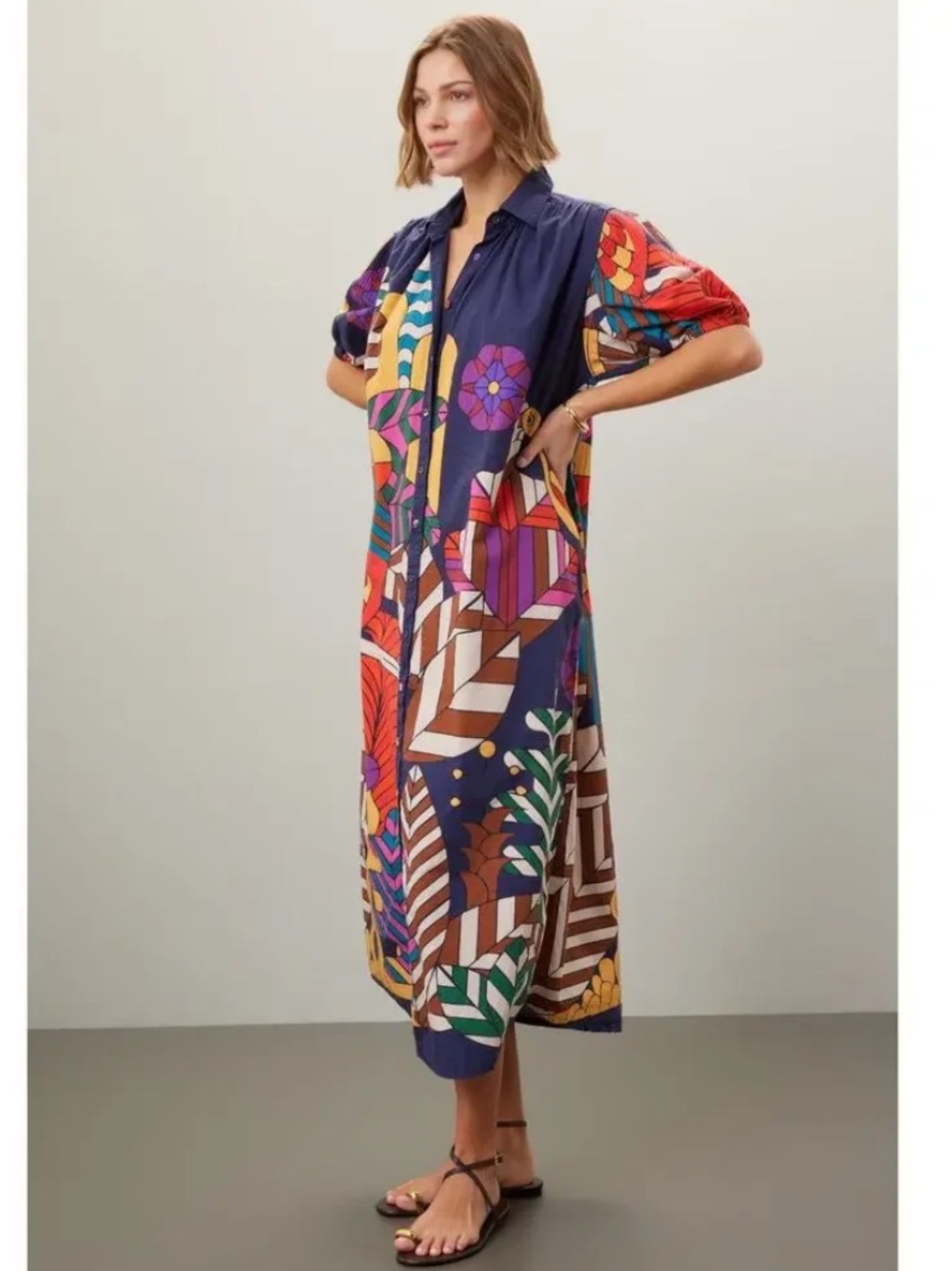 Carolina K Valerie Pleated Kaftan Button Front Dress